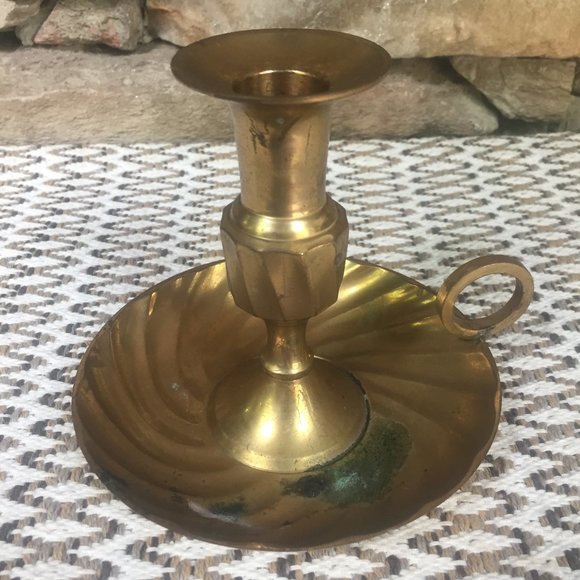 Brass Candle Holder Chamberstick India Boho - Picture 3 of 10